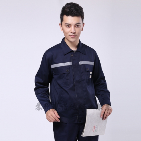 藏青拼米色涤厂服工衣定做AC090-JX